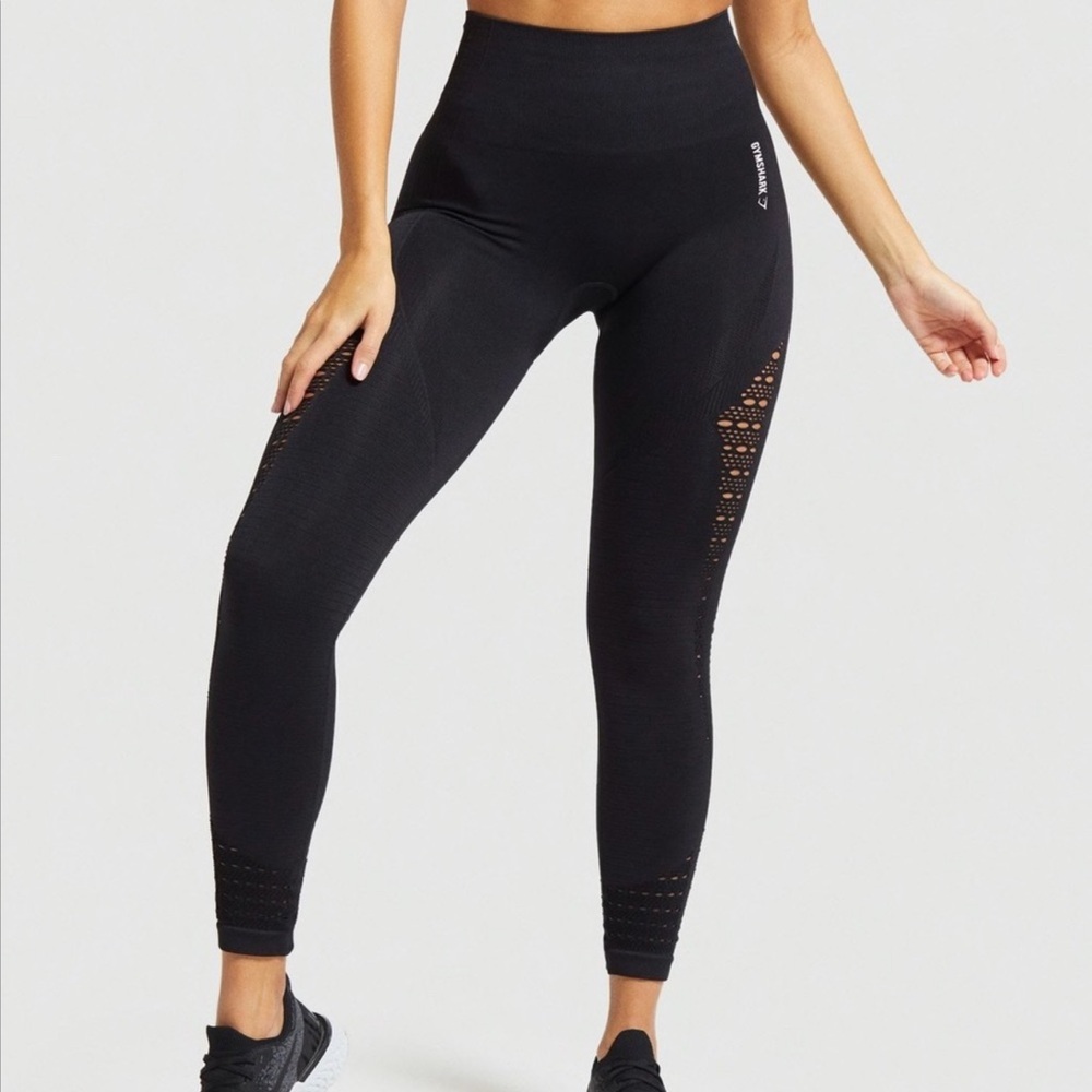 GYMSHARK Black Hi Rise Energy Seamless Perforated full length Leggings